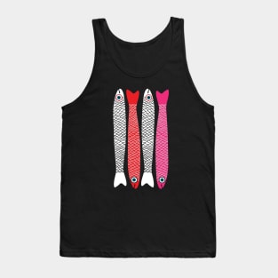 ANCHOVIES Bright Graphic Fun Groovy Fish in White Red Pink - Vertical Layout - UnBlink Studio by Jackie Tahara Tank Top